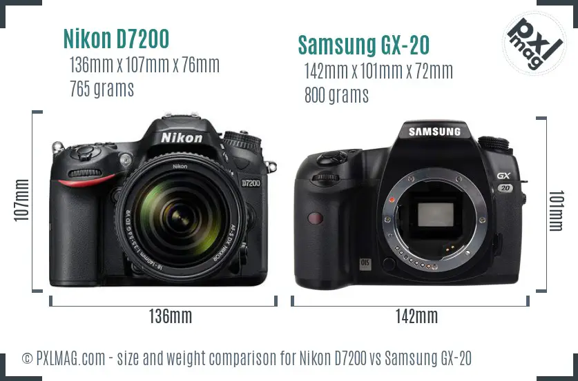 Nikon D7200 vs Samsung GX-20 size comparison