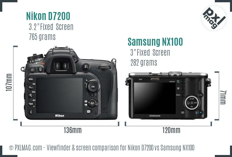 Nikon D7200 vs Samsung NX100 Screen and Viewfinder comparison
