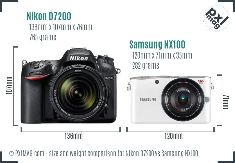 Nikon D7200 vs Samsung NX100 size comparison