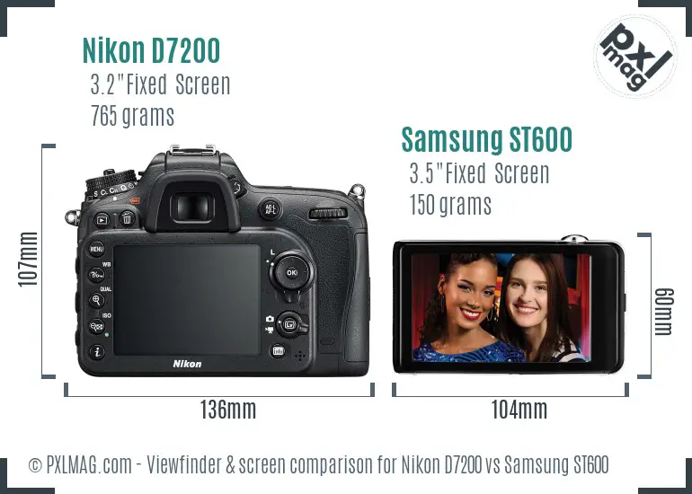 Nikon D7200 vs Samsung ST600 Screen and Viewfinder comparison