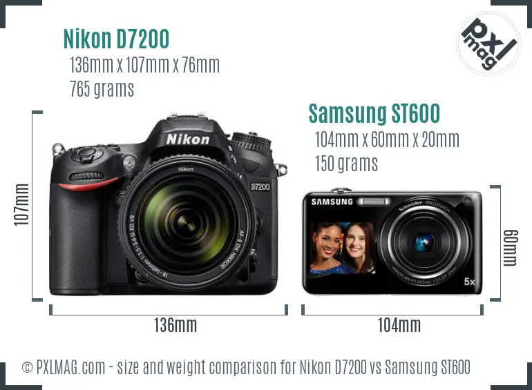 Nikon D7200 vs Samsung ST600 size comparison