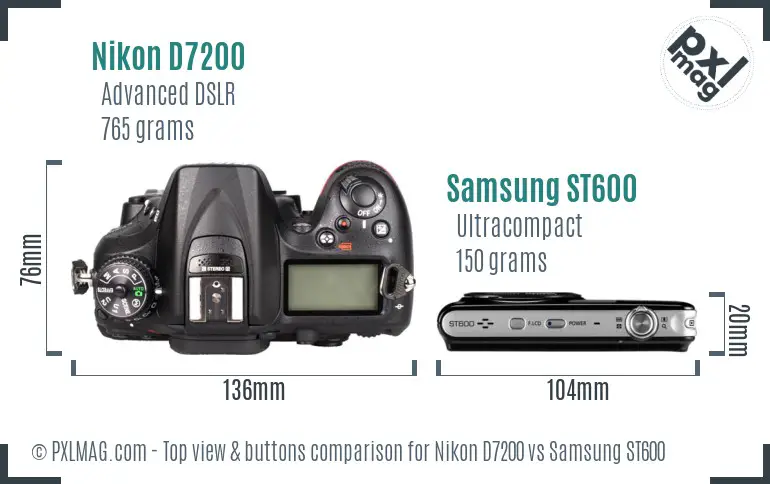 Nikon D7200 vs Samsung ST600 top view buttons comparison