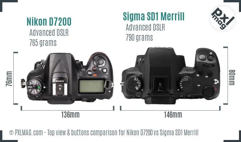 Nikon D7200 vs Sigma SD1 Merrill top view buttons comparison