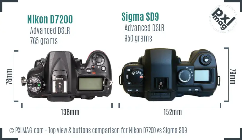Nikon D7200 vs Sigma SD9 top view buttons comparison