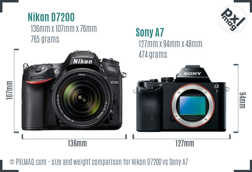 Nikon D7200 vs Sony A7 size comparison