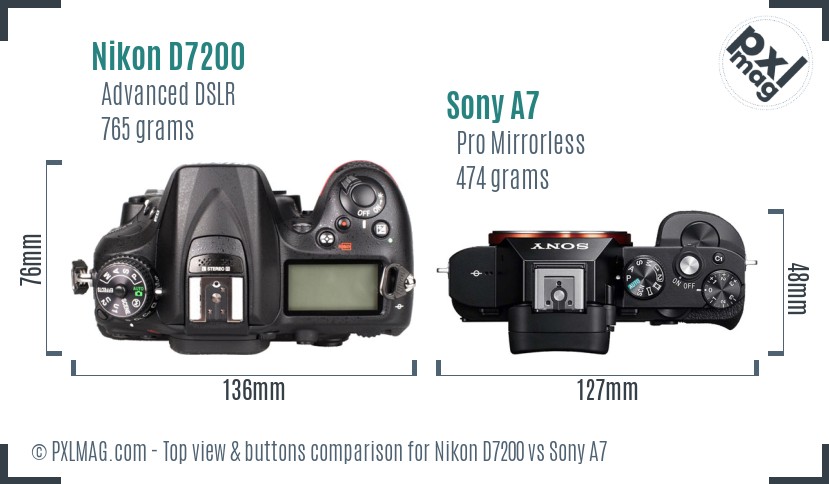 Nikon D7200 vs Sony A7 top view buttons comparison