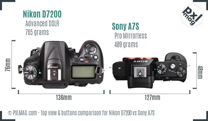 Nikon D7200 vs Sony A7S top view buttons comparison