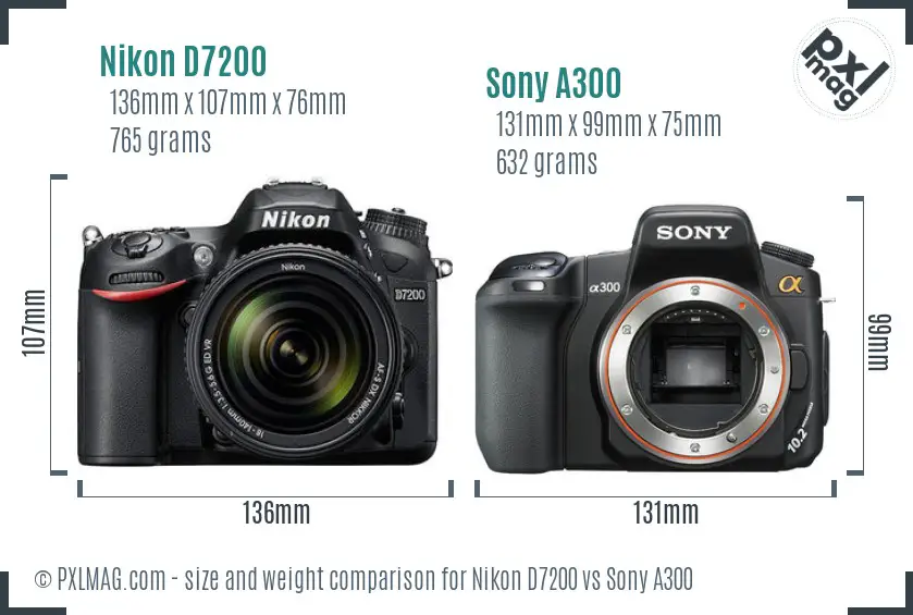 Nikon D7200 vs Sony A300 size comparison Nikon D7200 vs Sony A300 size comparison