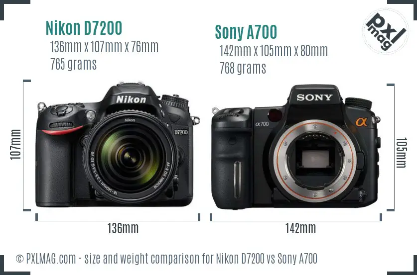 Nikon D7200 vs Sony A700 size comparison