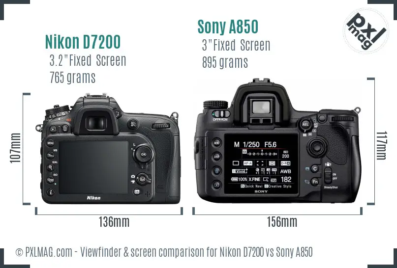 Nikon D7200 vs Sony A850 Screen and Viewfinder comparison