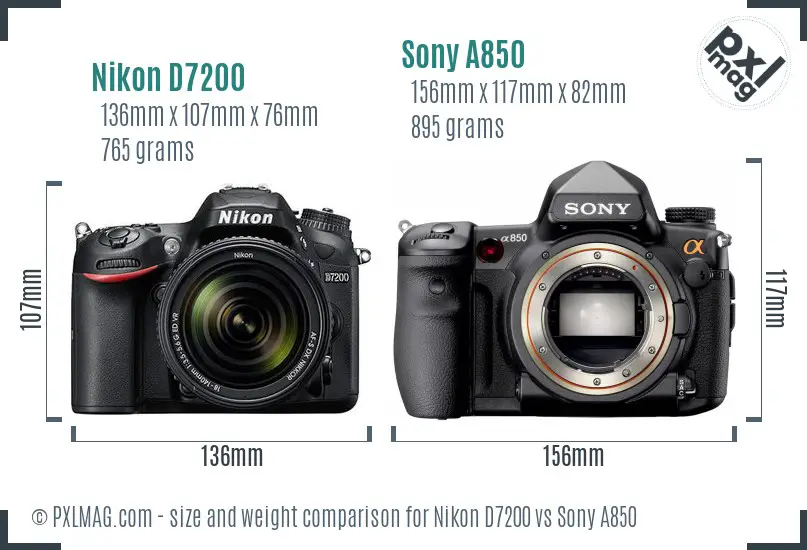 Nikon D7200 vs Sony A850 size comparison