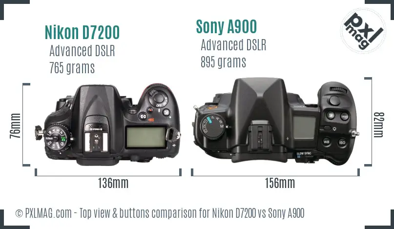 Nikon D7200 vs Sony A900 top view buttons comparison