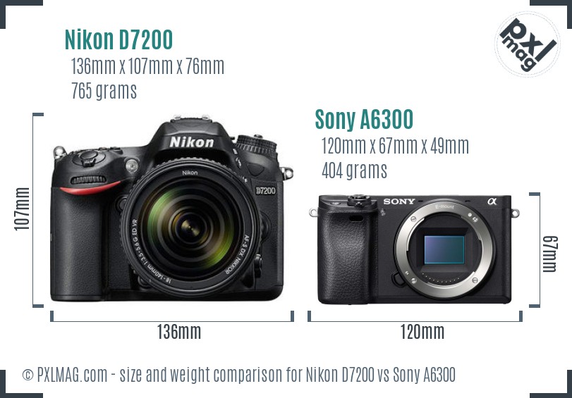 Nikon D7200 vs Sony A6300 size comparison
