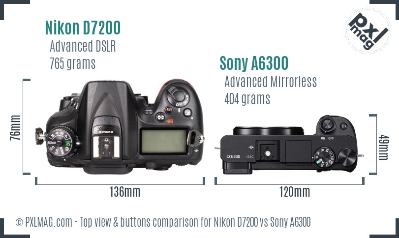 Nikon D7200 vs Sony A6300 top view buttons comparison