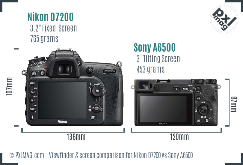 Nikon D7200 vs Sony A6500 Screen and Viewfinder comparison