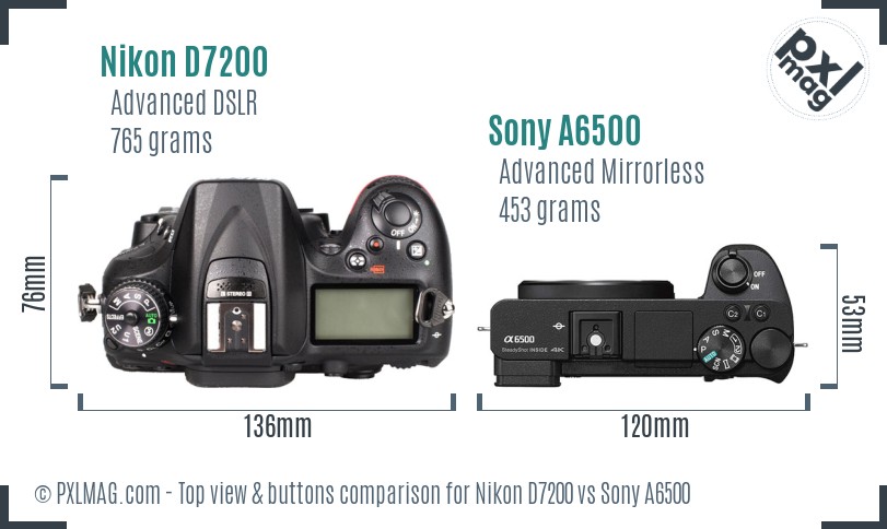 Nikon D7200 vs Sony A6500 top view buttons comparison