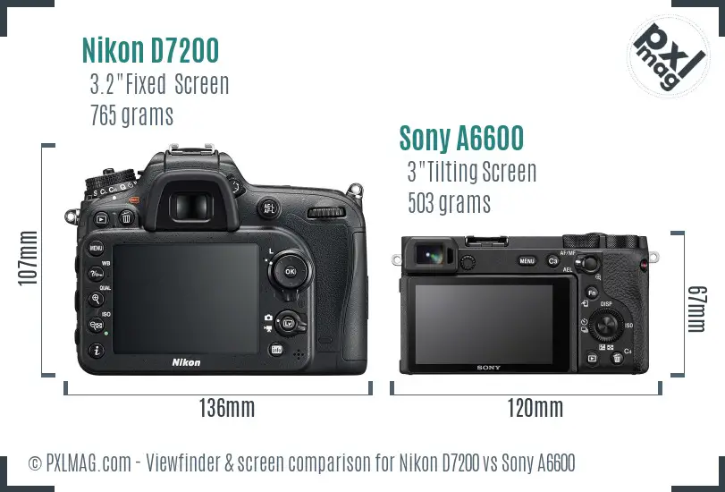 Nikon D7200 vs Sony A6600 Screen and Viewfinder comparison
