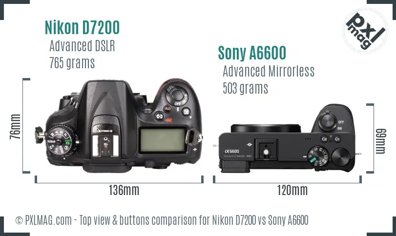 Nikon D7200 vs Sony A6600 top view buttons comparison