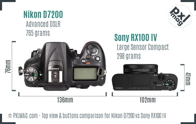 Nikon D7200 vs Sony RX100 IV top view buttons comparison