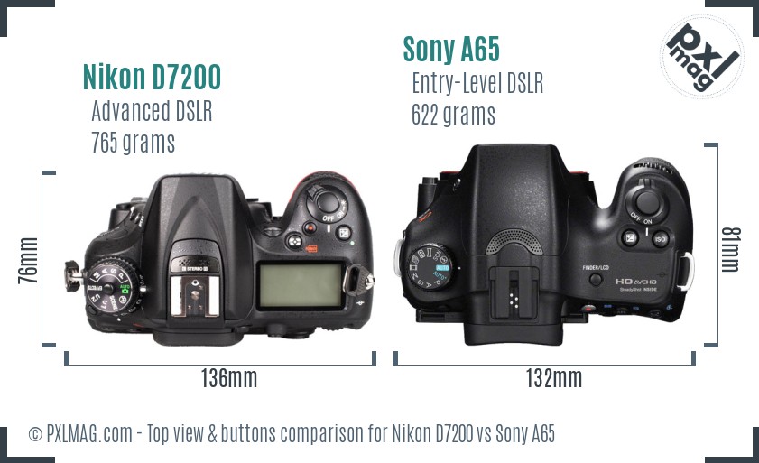 Nikon D7200 vs Sony A65 top view buttons comparison