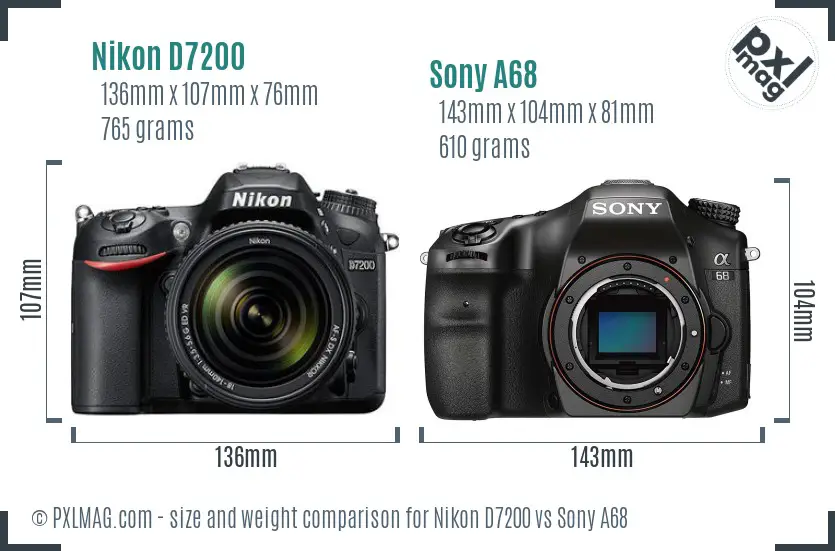 Nikon D7200 vs Sony A68 size comparison