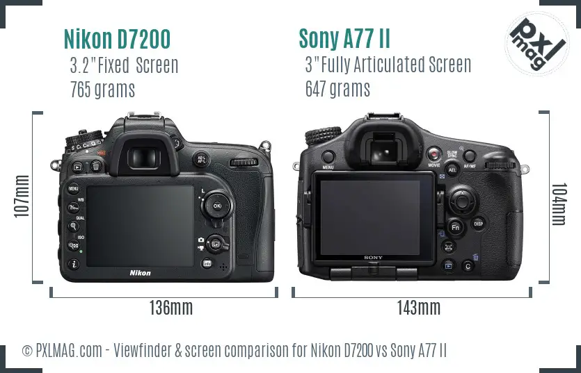 Nikon D7200 vs Sony A77 II Screen and Viewfinder comparison