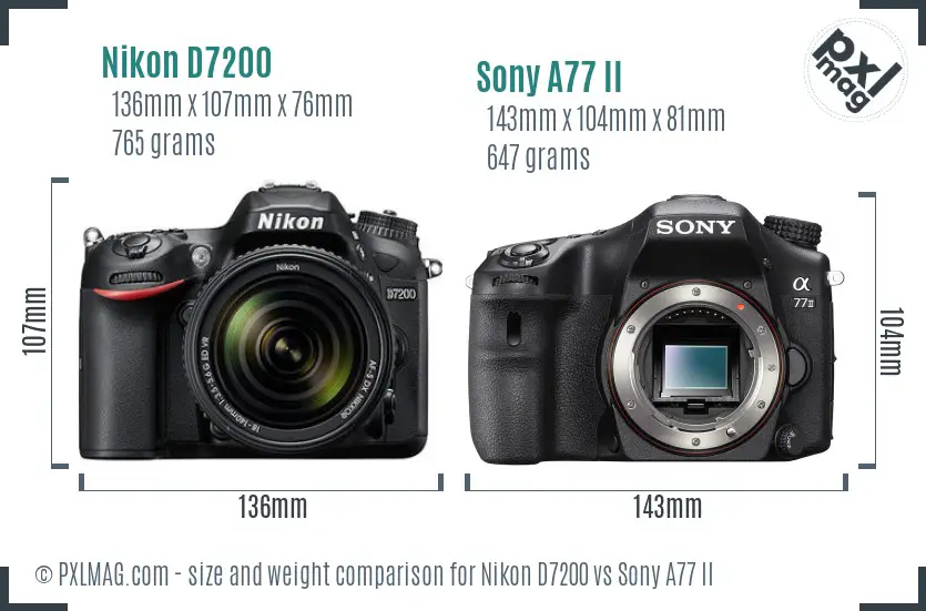 Nikon D7200 vs Sony A77 II size comparison