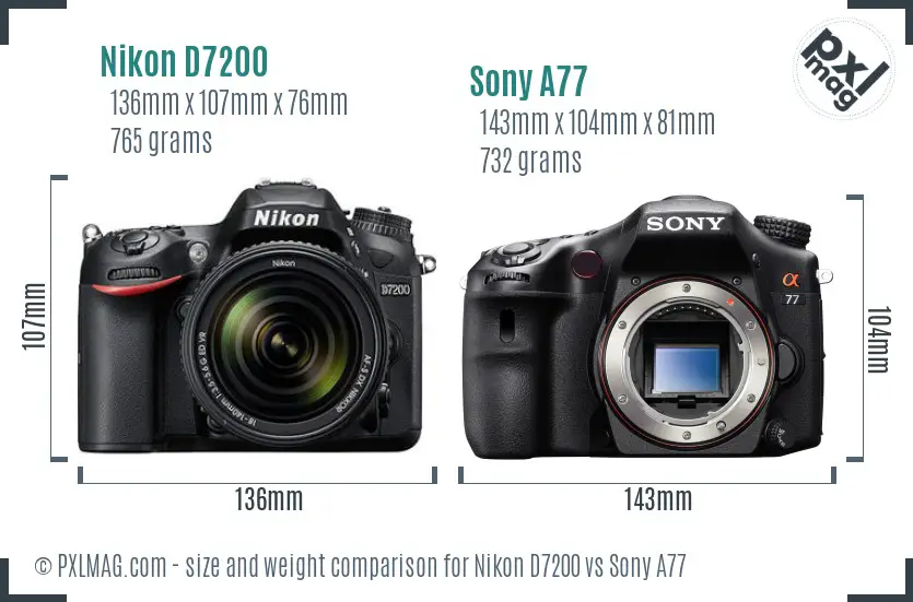 Nikon D7200 vs Sony A77 size comparison