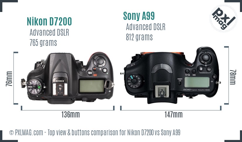 Nikon D7200 vs Sony A99 top view buttons comparison