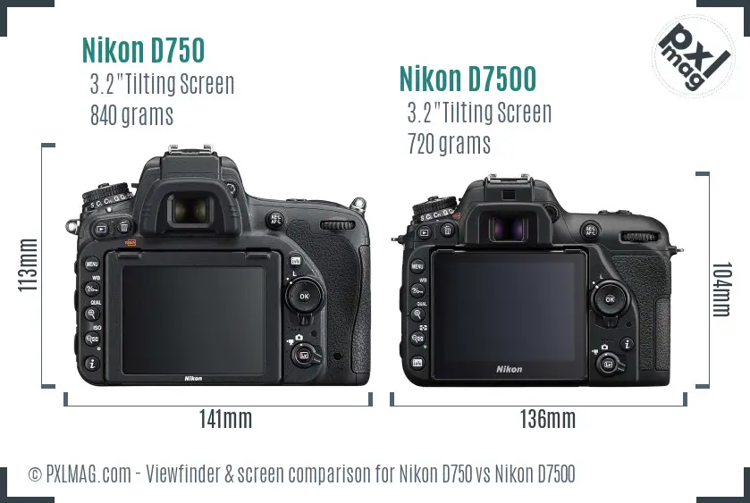 Nikon D750 vs Nikon D7500 Screen and Viewfinder comparison