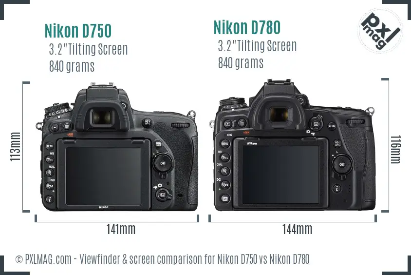 Nikon D750 vs Nikon D780 Screen and Viewfinder comparison