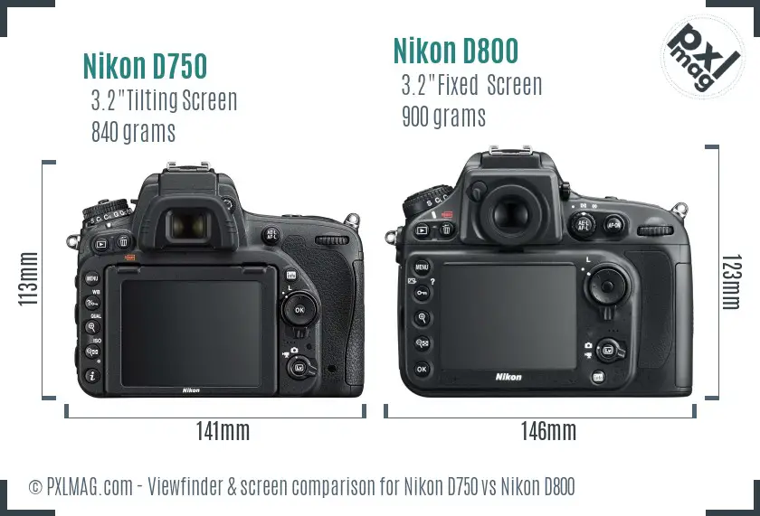 Nikon D750 vs Nikon D800 Screen and Viewfinder comparison