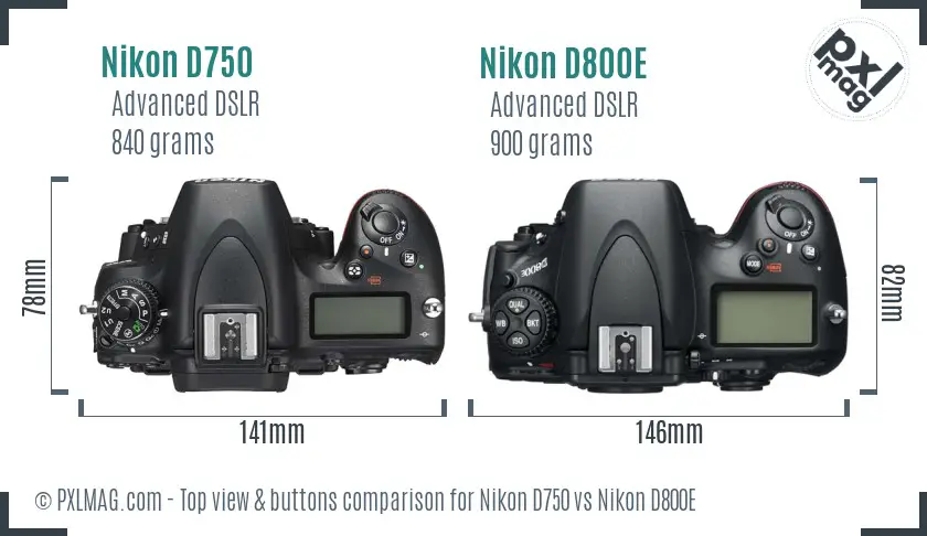 Nikon D750 vs Nikon D800E top view buttons comparison
