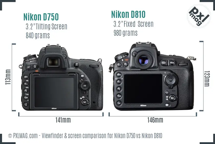 Nikon D750 vs Nikon D810 Screen and Viewfinder comparison