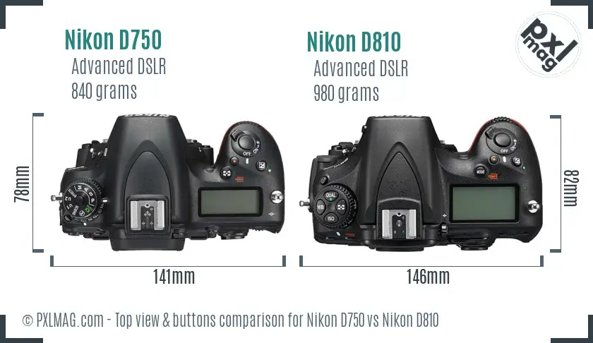 Nikon D750 vs Nikon D810 top view buttons comparison