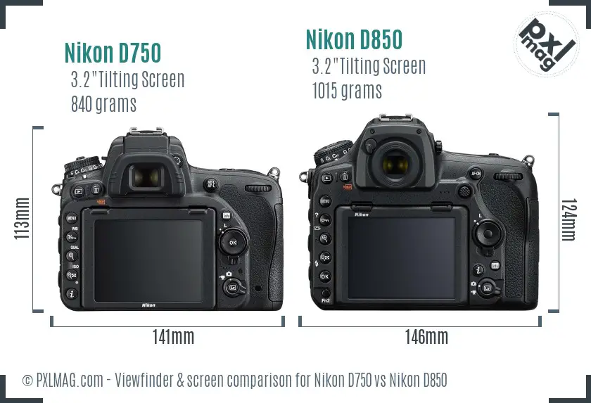 Nikon D750 vs Nikon D850 Screen and Viewfinder comparison