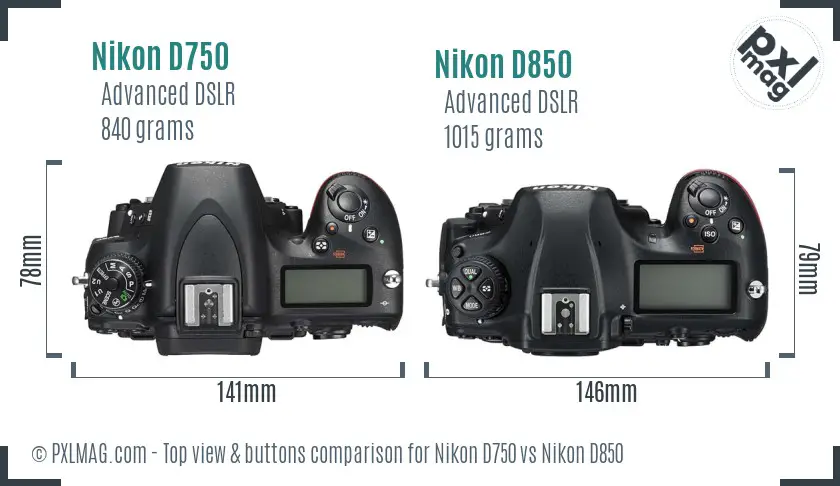 Nikon D750 vs Nikon D850 top view buttons comparison