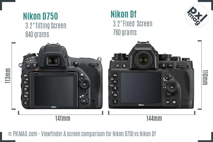Nikon D750 vs Nikon Df Screen and Viewfinder comparison