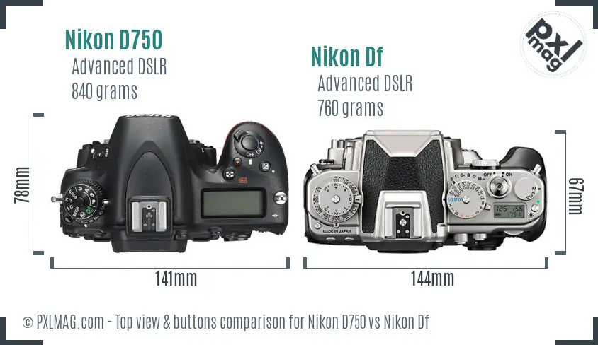 Nikon D750 vs Nikon Df top view buttons comparison