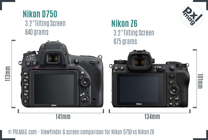 Nikon D750 vs Nikon Z6 Screen and Viewfinder comparison