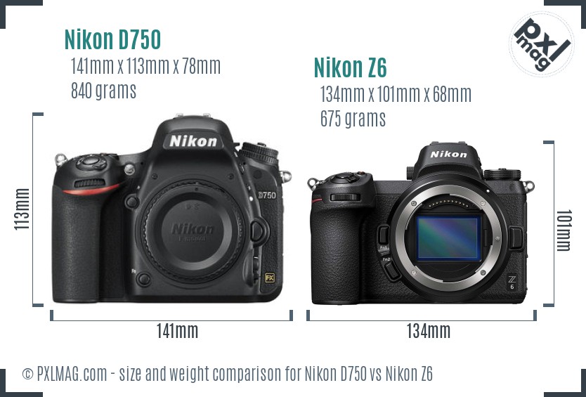 Nikon D750 vs Nikon Z6 size comparison Nikon D750 vs Nikon Z6 size comparison