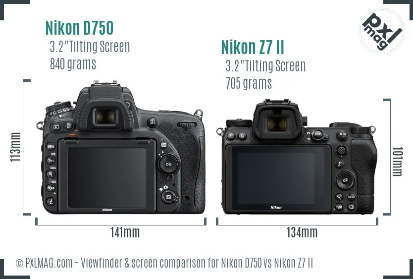 Nikon D750 vs Nikon Z7 II Screen and Viewfinder comparison