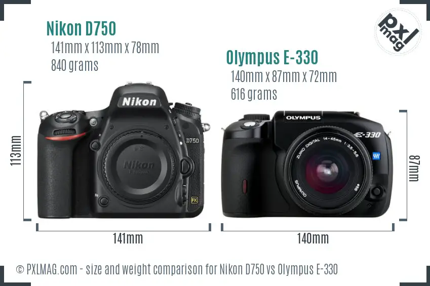 Nikon D750 vs Olympus E-330 size comparison
