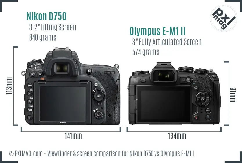 Nikon D750 vs Olympus E-M1 II Screen and Viewfinder comparison