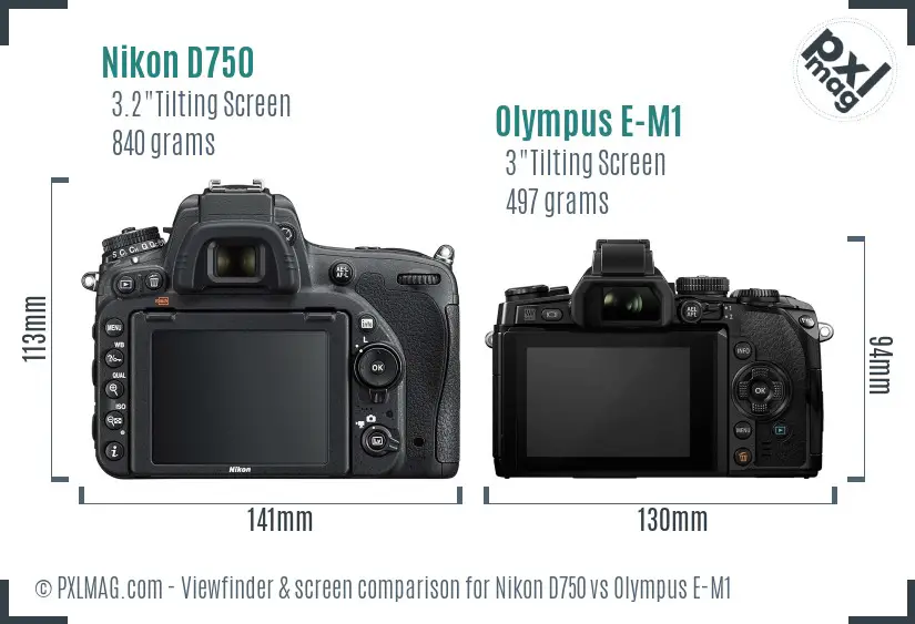 Nikon D750 vs Olympus E-M1 Screen and Viewfinder comparison