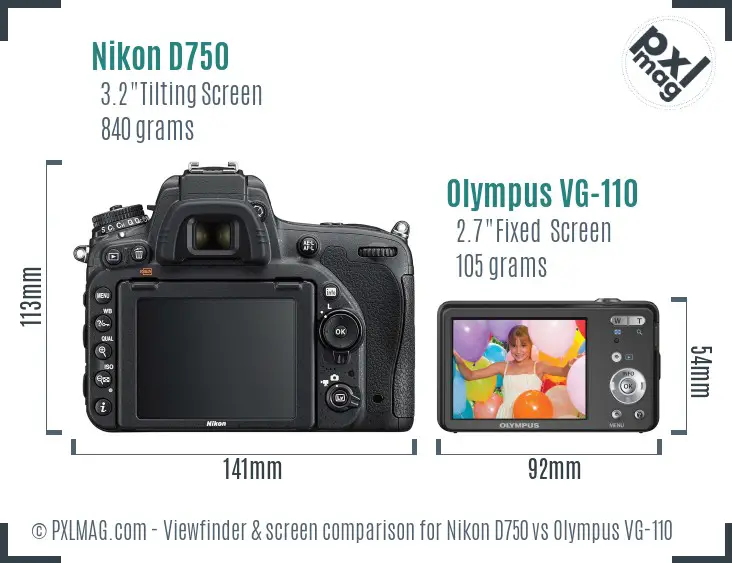 Nikon D750 vs Olympus VG-110 Screen and Viewfinder comparison