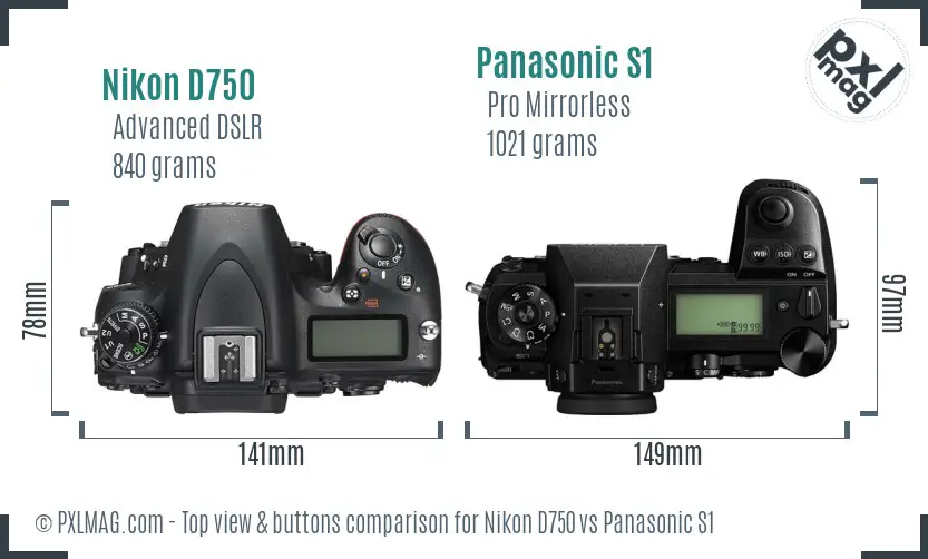 Nikon D750 vs Panasonic S1 top view buttons comparison Nikon D750 vs Panasonic S1 top view buttons comparison