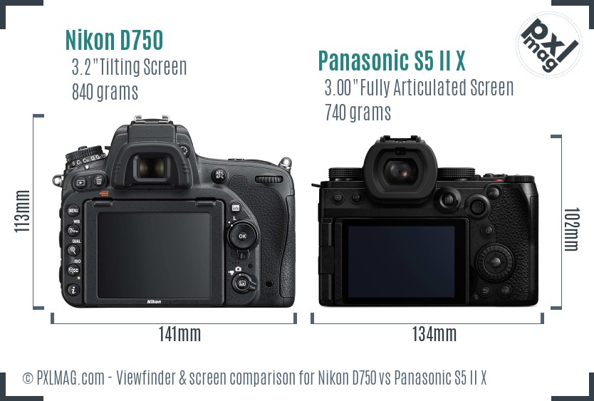 Nikon D750 vs Panasonic S5 II X Screen and Viewfinder comparison