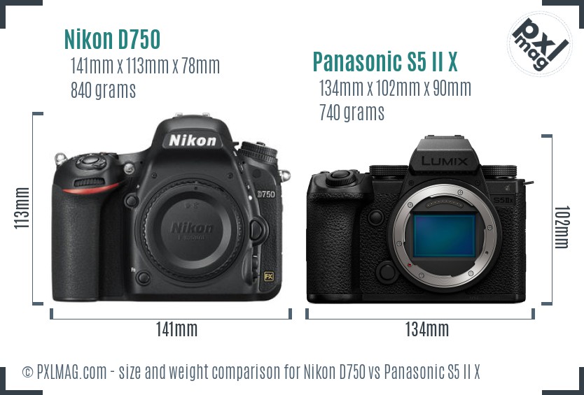 Nikon D750 vs Panasonic S5 II X size comparison Nikon D750 vs Panasonic S5 II X size comparison