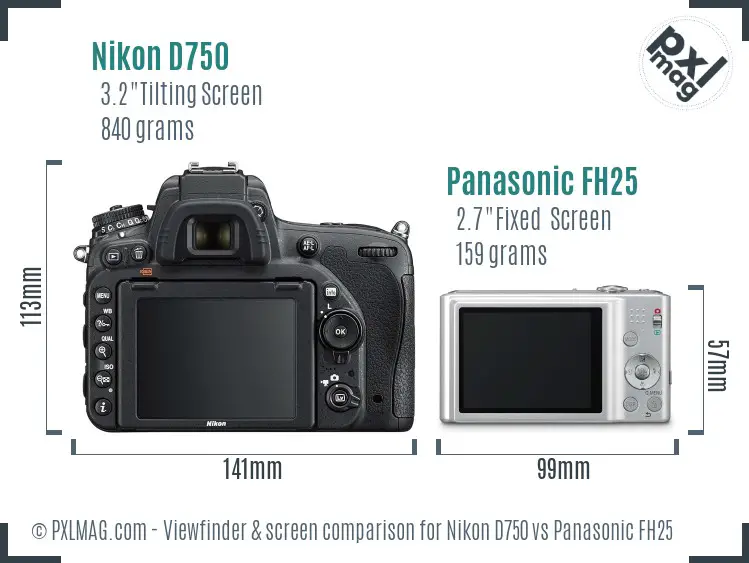 Nikon D750 vs Panasonic FH25 Screen and Viewfinder comparison